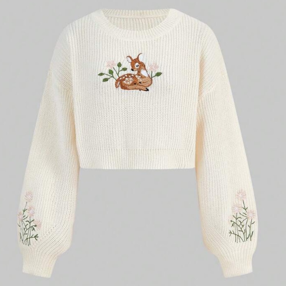 Medium Sweater with Deer Embroidery